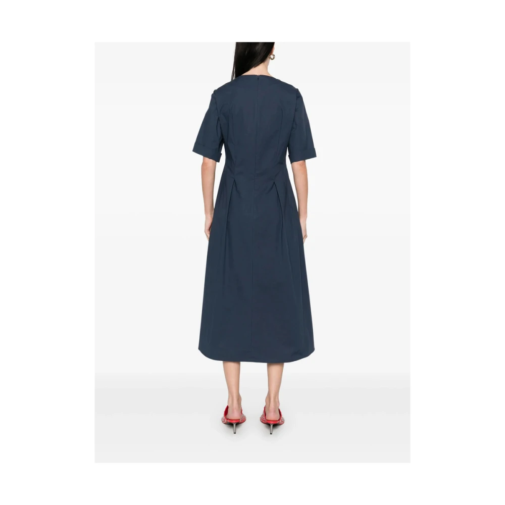 Antonelli Firenze Navy Blue Geplooide Jurk Korte Mouwen Blue Dames