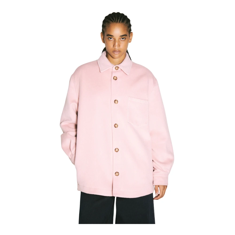 Marni Logo Stitch Wollen Jas Knoopsluiting Pink Dames