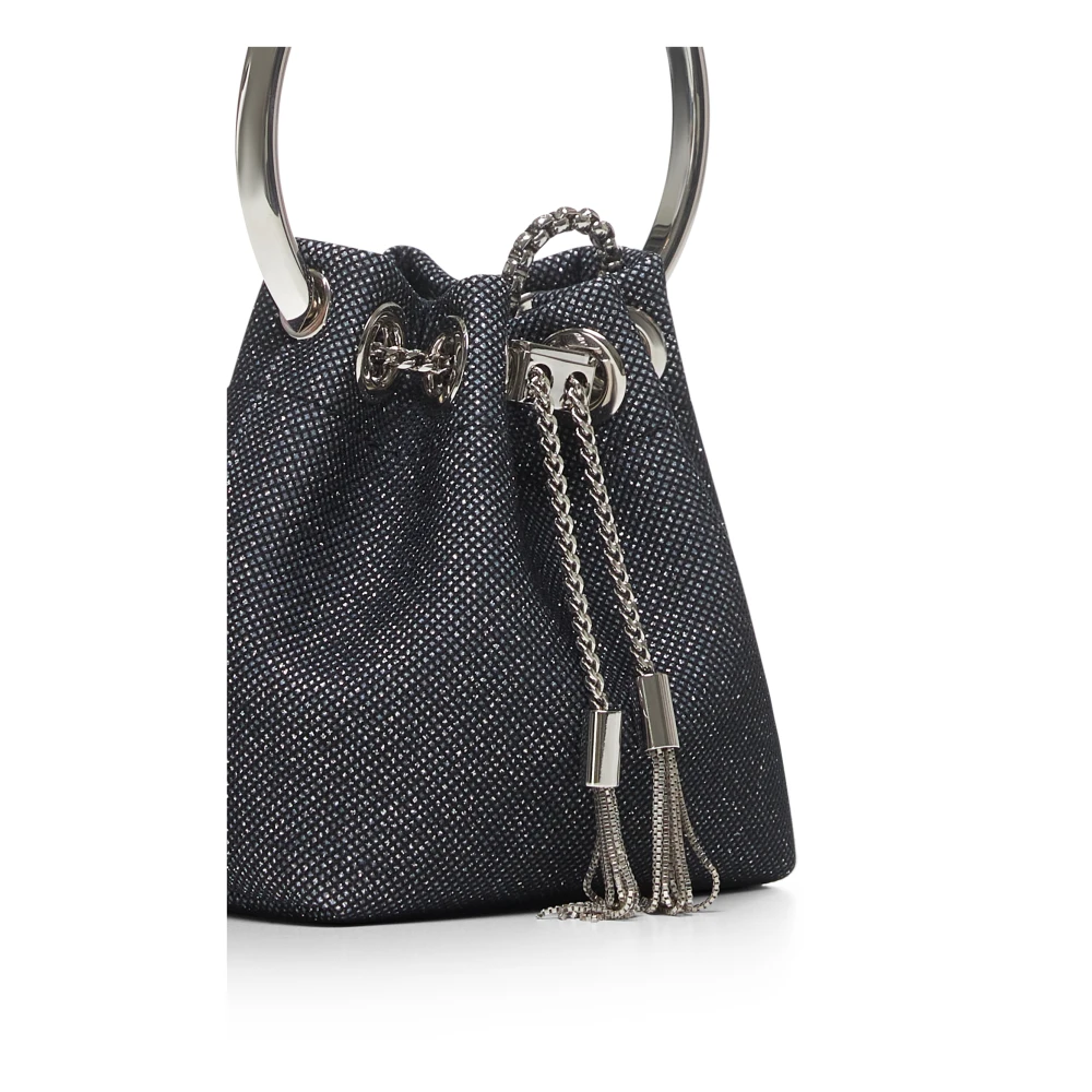 Jimmy Choo Metalen Ketting Trekkoord Glitter Mesh Tas Gray Dames