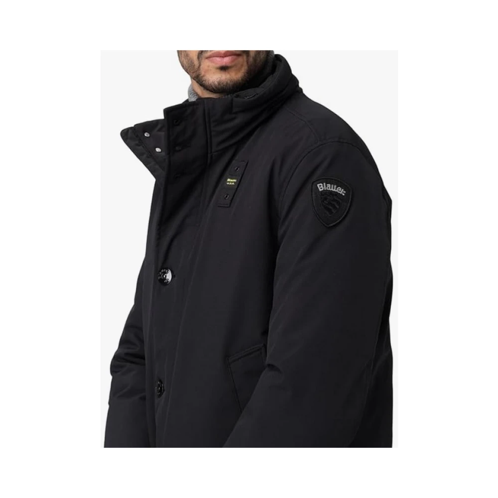 Blauer Stijlvolle Winterjas met Afneembare Capuchon Black Heren