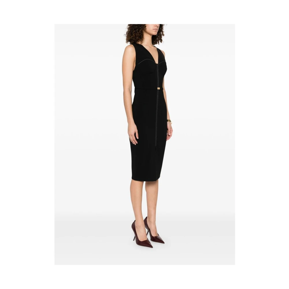 Elisabetta Franchi Zwarte Jurk met Split en Riem Black Dames
