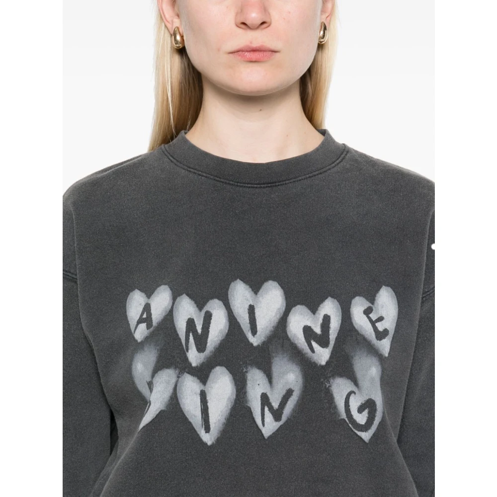 Anine Bing Spencer Hearts Sweatshirt Black Dames