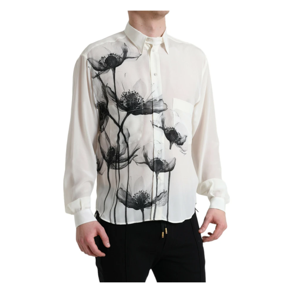 Dolce & Gabbana Men's Silk Floral Collared Dress Shirt