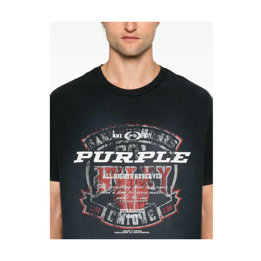 Purple Brand Katoen Logo Print Crew Neck T-shirt Black Heren