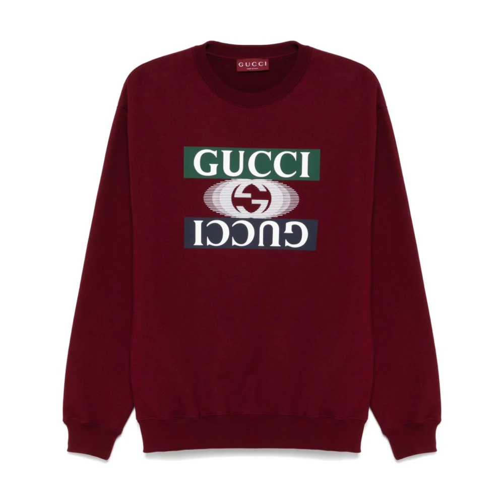 Gucci Bordeaux Sweater met Logo Print Red Heren