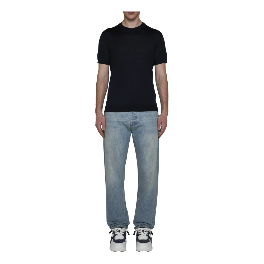 Valentino Blauwe Sweaters met Wit Blauw Detail Blue Heren