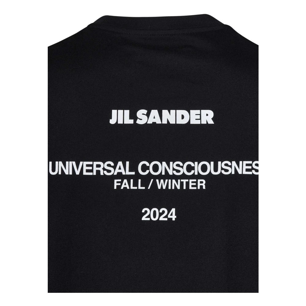 Jil Sander Zwart Katoen Logo T-Shirt Crewneck Black Heren