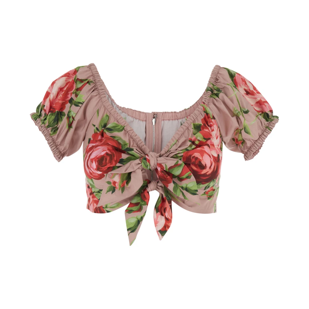 Dolce & Gabbana Multicolor Rose Bouquet-Print Cotton Top - Female - Blouses - Xs - Blouses & Shirts