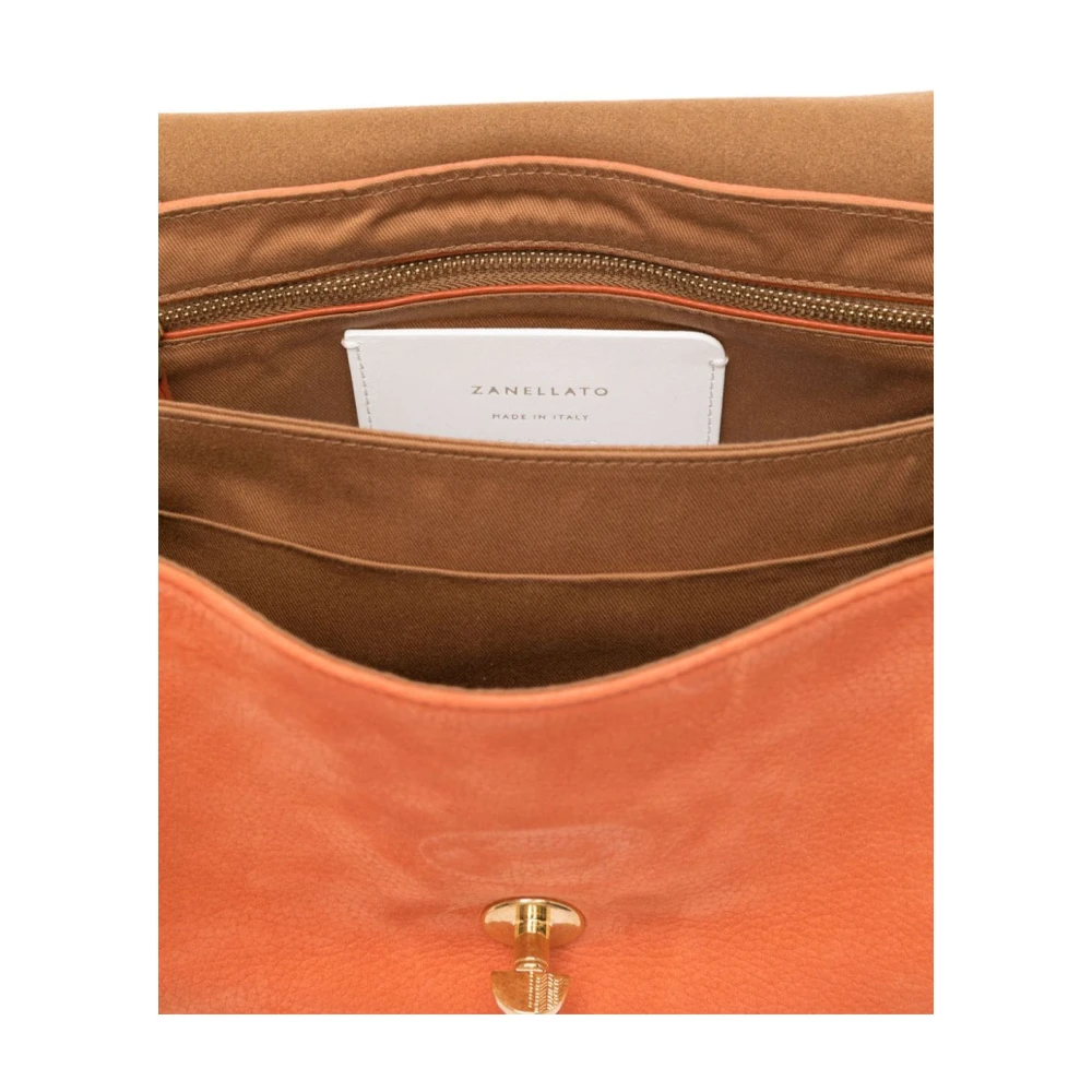 Zanellato Oranje Leren Schoudertas met Gouden Studs Orange Dames