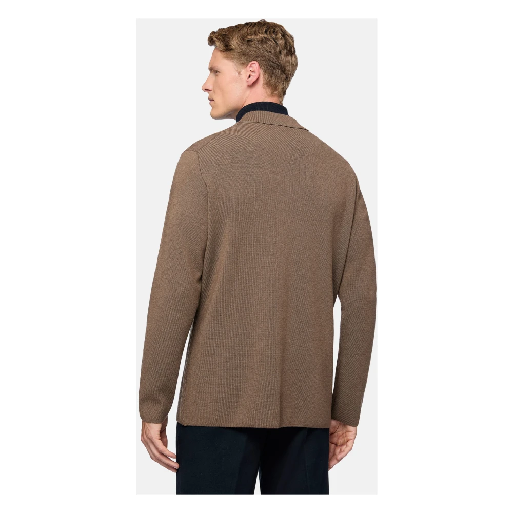Boggi Milano Gebreide Merino wollen overhemd Blue Heren