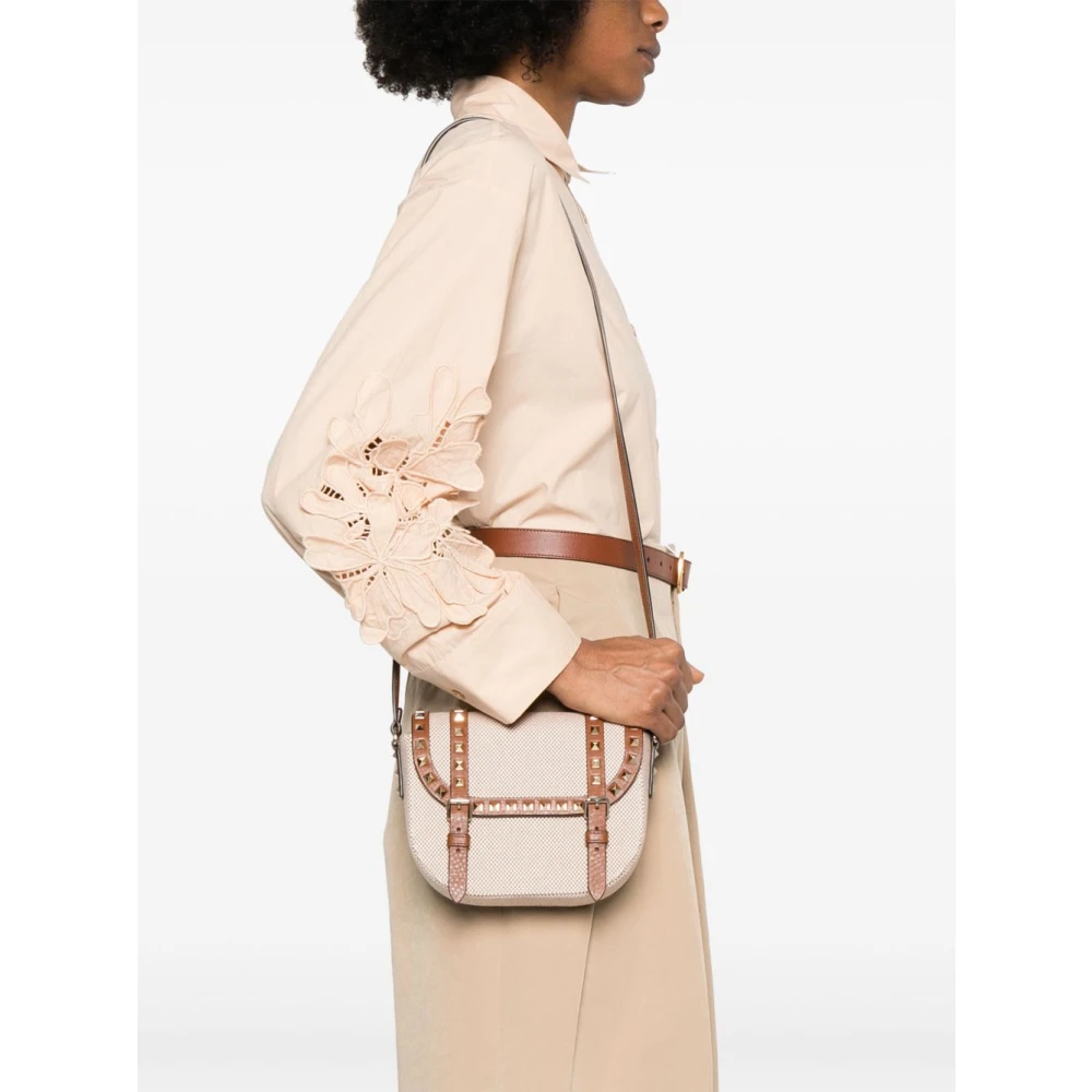 Valentino Garavani Rockstud Small Messenger Tas Beige Dames