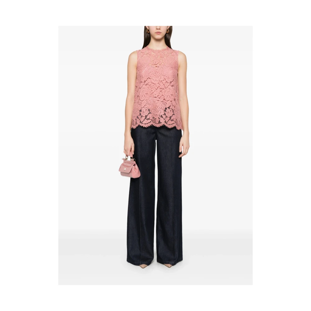 Dolce & Gabbana Flamingo Pink Scallop Edge Mouwloze Jurk Pink Dames
