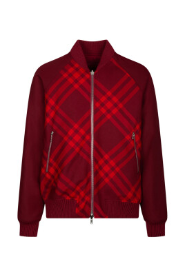 red-check-print-bomber-jacket