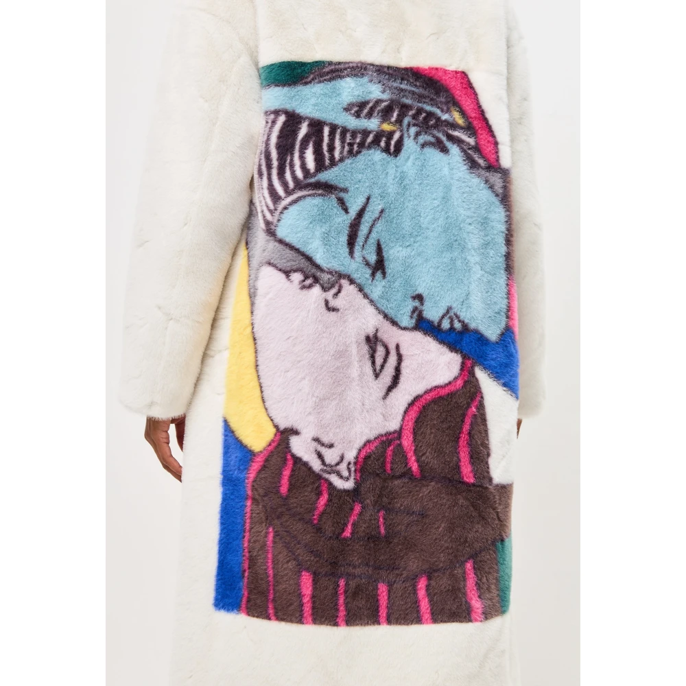 Cesare Gaspari Deluxe Lange Achterprint Jas Liefhebbers Wit White Dames