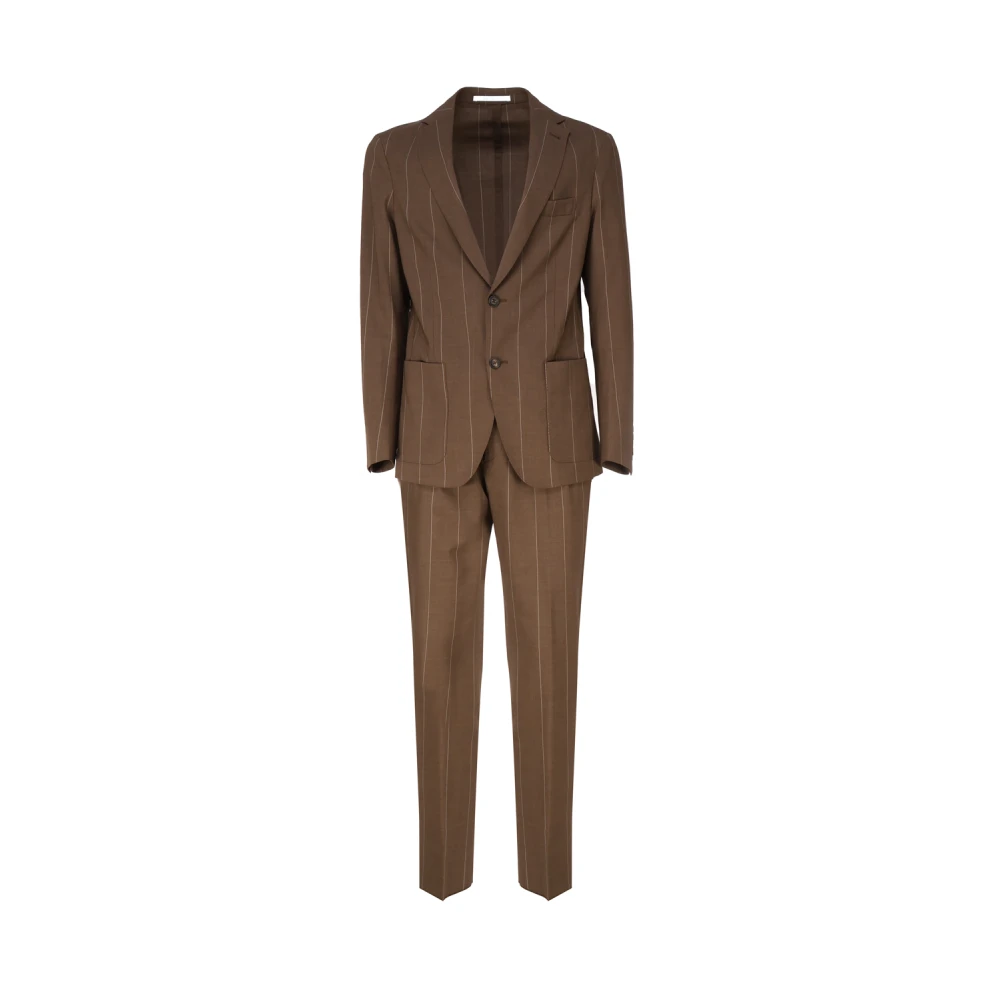 Eleventy Single Breasted Suits Brown Heren