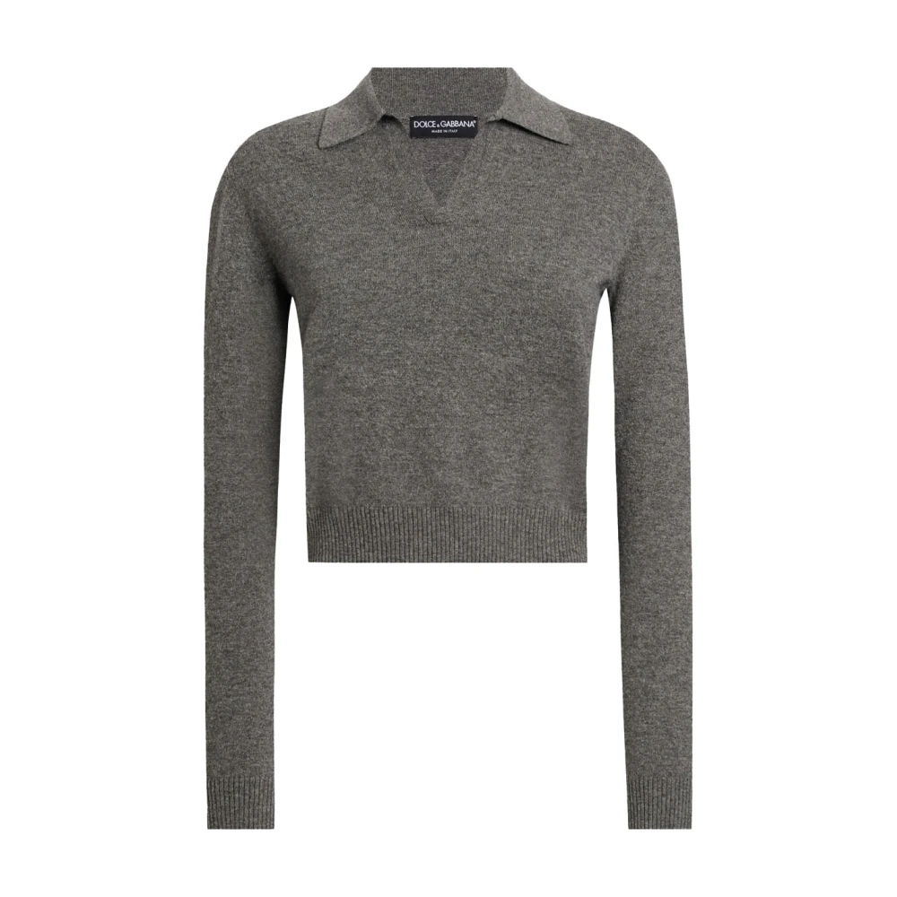 Dolce & Gabbana Women's Gray V-Neck Knitwear, S, Stylish Polo Jumper