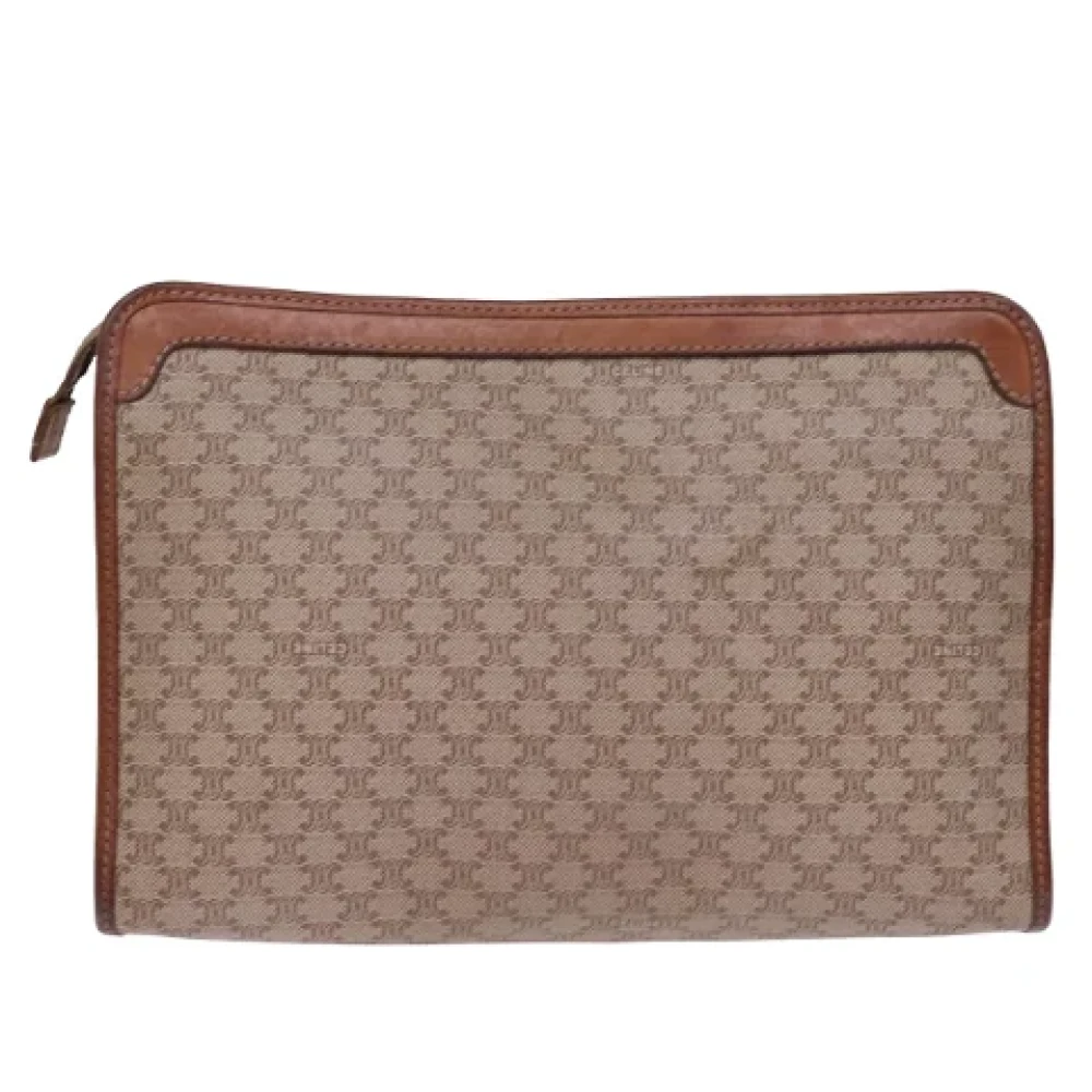 Celine Vintage Pre-owned Canvas clutches Beige Dames