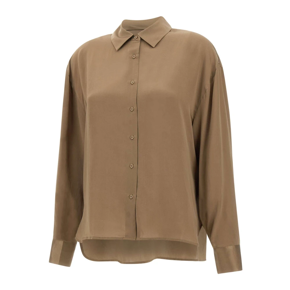 IRO Zijden Khaki Shirt met Lange Mouwen Brown Dames