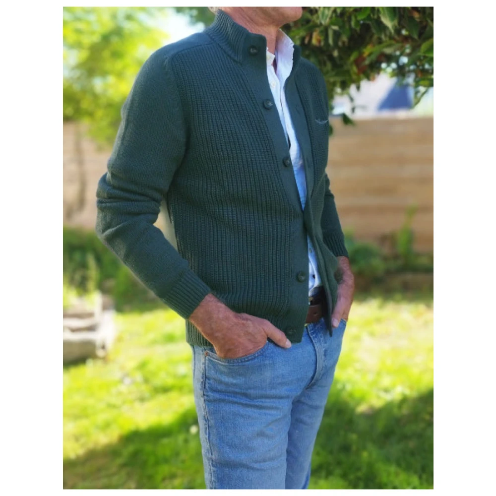 aeronautica militare Gebreid katoenen knoopCardigan Green Heren