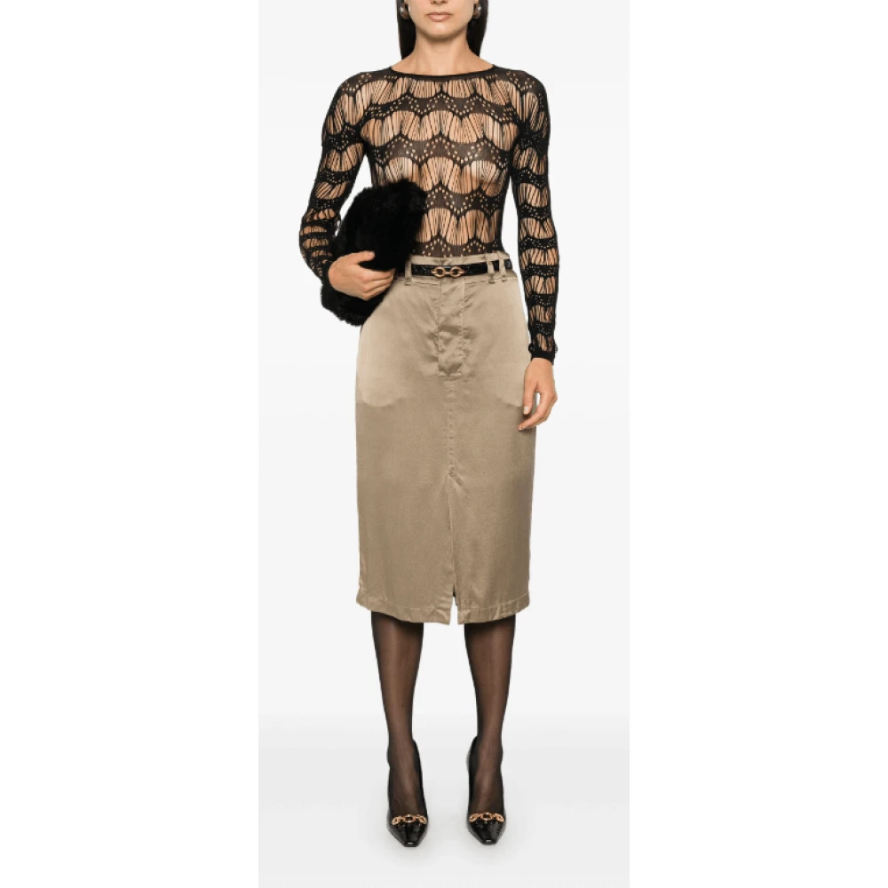 Saint Laurent Taupe Zijden Pencil Rok Beige Dames