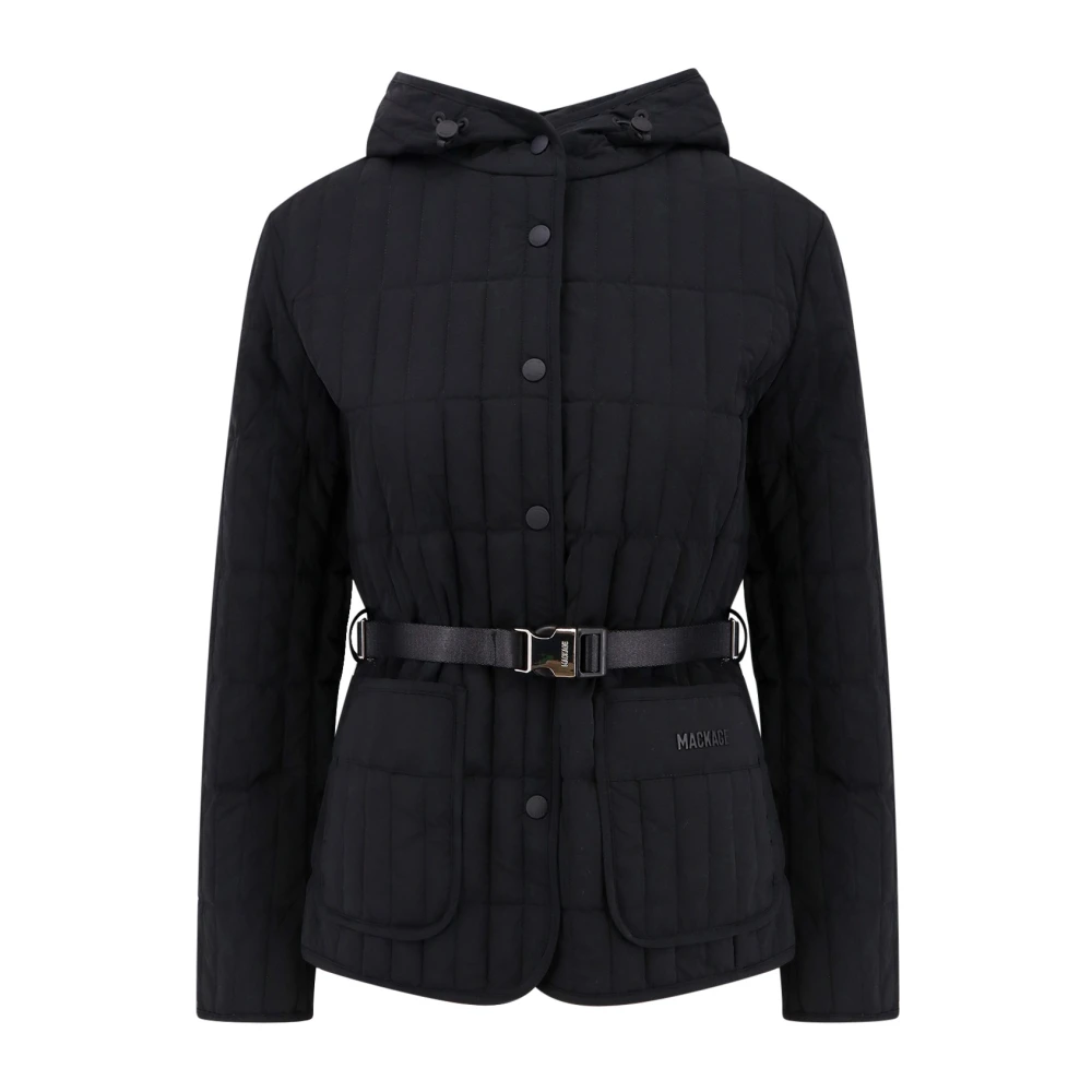 Mackage Zwarte jas met capuchon en logopatch Black Dames