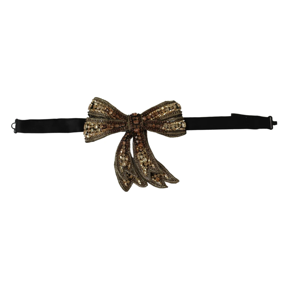 Dolce & Gabbana Vrouw Geel Accessoires Dames, One Size, Goudkleurige Zijden Vlinderdas Met Strass