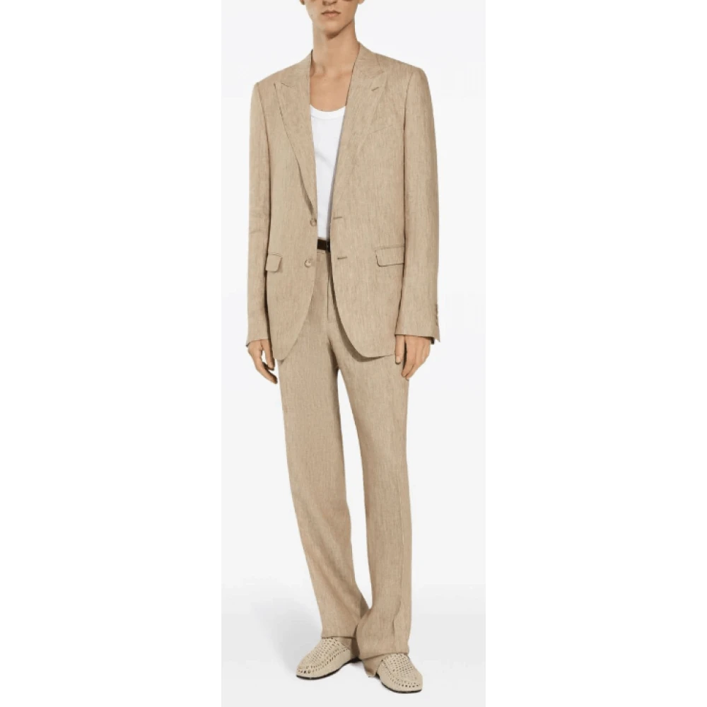 Dolce & Gabbana Beige Linnen Maatwerk Broek Persvouw Beige Heren