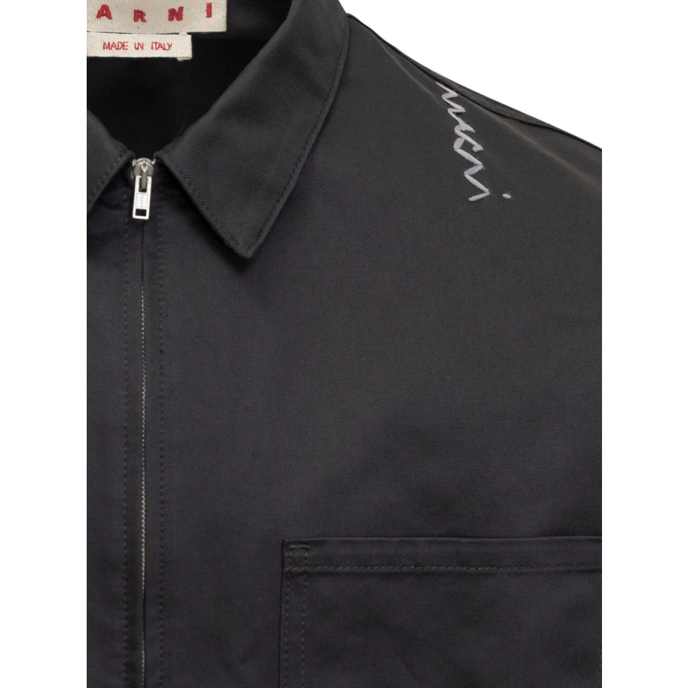 Marni Zwarte Shirt met Rits aan de Voorkant en Zakken Black Heren