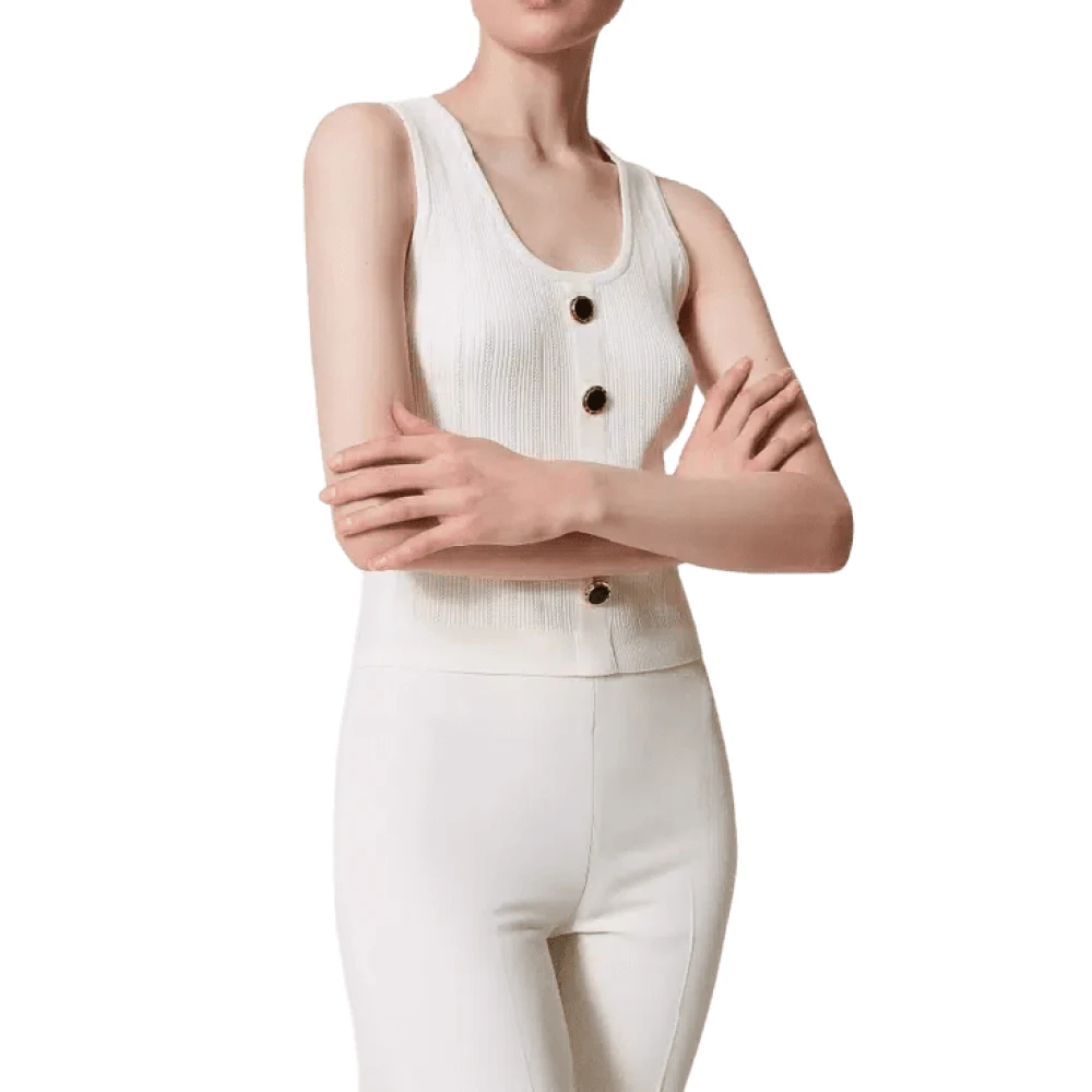 Twinset Witte Gebreide Knoop Top Aansluitend Model White Dames