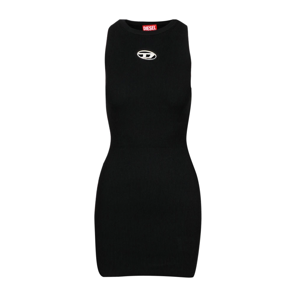 Diesel Women's Black Short Dresses,, M-Caddix Ribbed Viscose Dress Medium