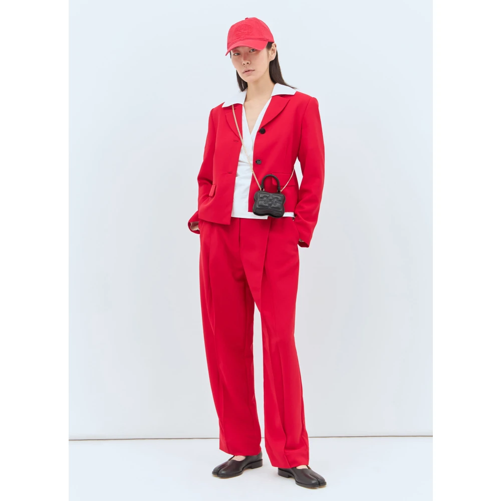 Ganni Gestikte Voorkant Geplooide Twill Broek Red Dames