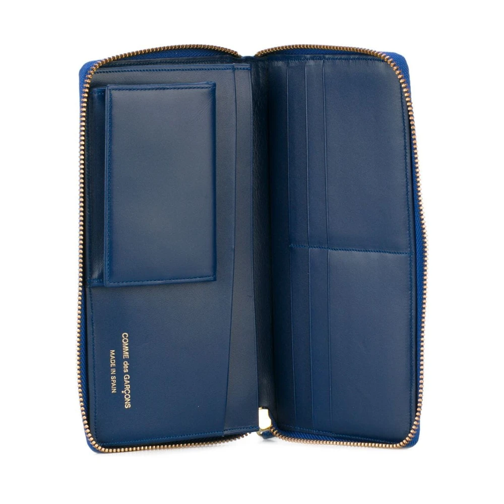 Comme des Garçons Blauwe bedrukte leren portemonnee met rits Blue Unisex