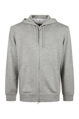 Veste à Capuche Zip Brunello Cucinelli Taille S - Lilas, Mélange Coton, Occasion Très Bon état