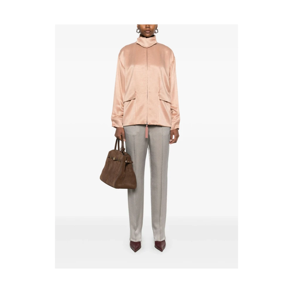 Giorgio Armani Elastische Taille Timberwolf Grijze Broek Gray Dames