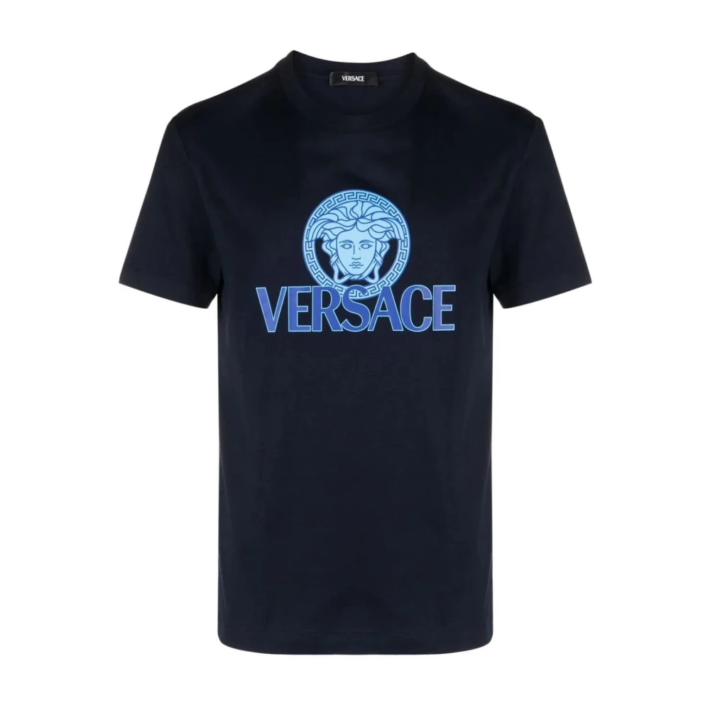 Versace Medusa Logo Katoenen T-Shirt Navy Blue Heren