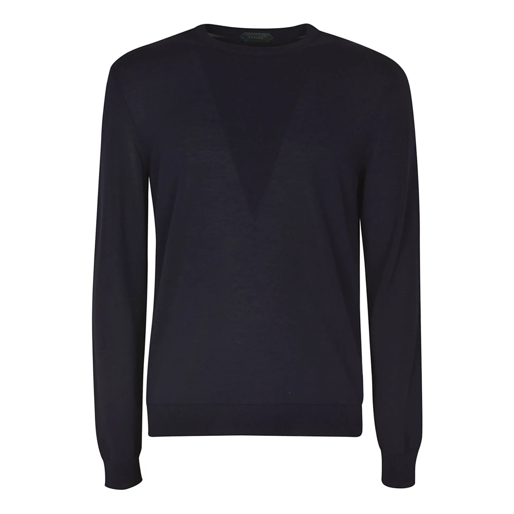 Zanone Navy Katoenen Crewneck Sweater Blue Heren
