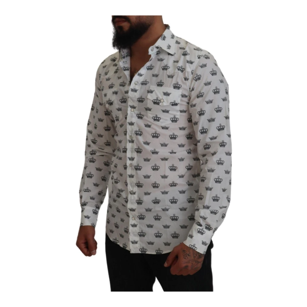 Dolce & Gabbana Kroonprint Slim Fit Overhemd White Heren