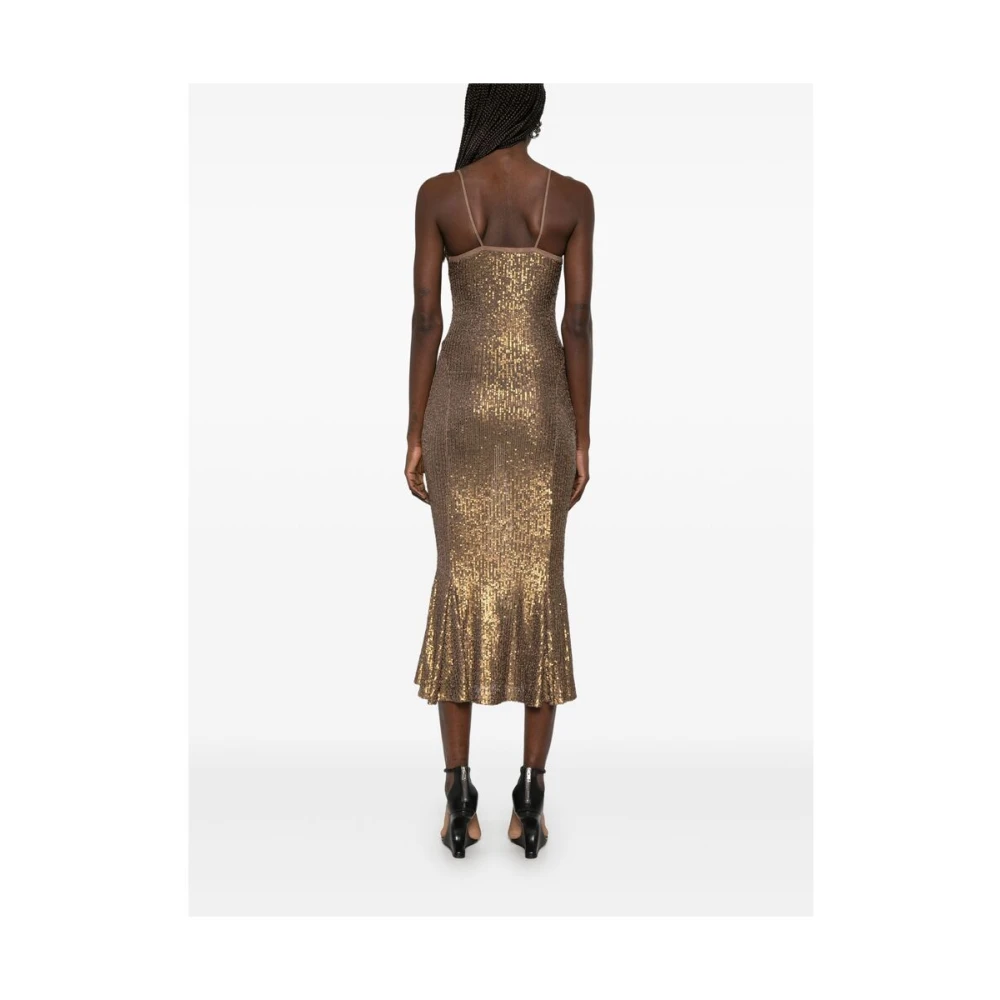Norma Kamali Gouden Bruine Paillet Feestjurk Brown Dames