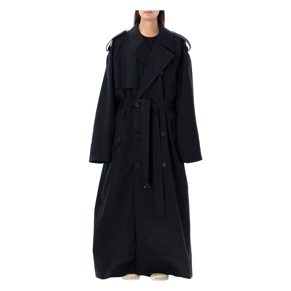 Balenciaga Oversized Zwarte Trenchcoat Black Dames