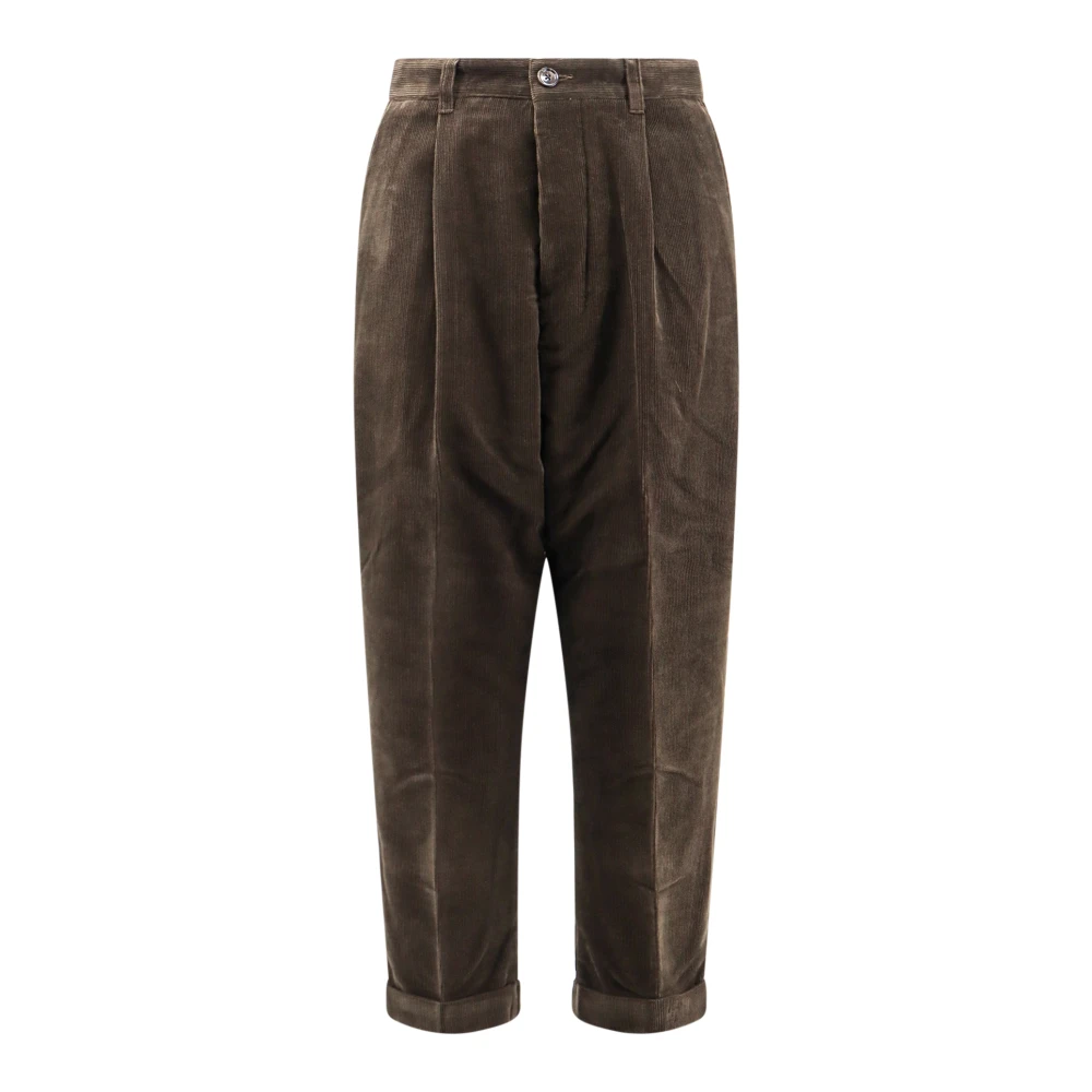 Ami Paris Bruine katoenen broek met knoopsluiting Brown Heren