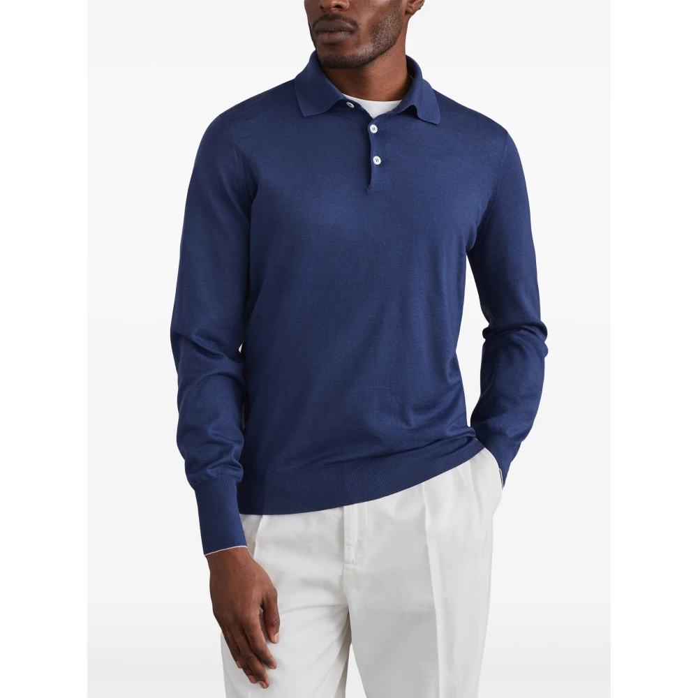 BRUNELLO CUCINELLI Luxe Wol Kasjmier Polo Shirt Blue Heren