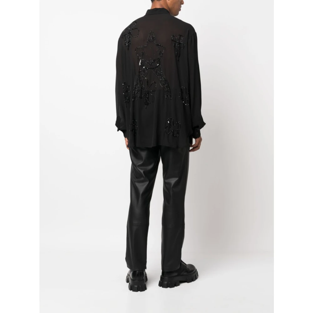 Gcds Zwarte kraalversierde zijden bloemenshirt Black Heren