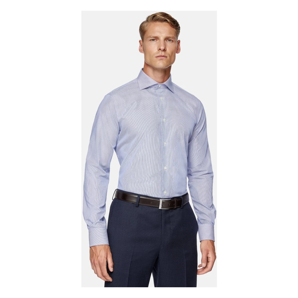 Boggi Milano Pin Point Gestreepte Windsor Kraag Overhemd Regular Fit Blue Heren