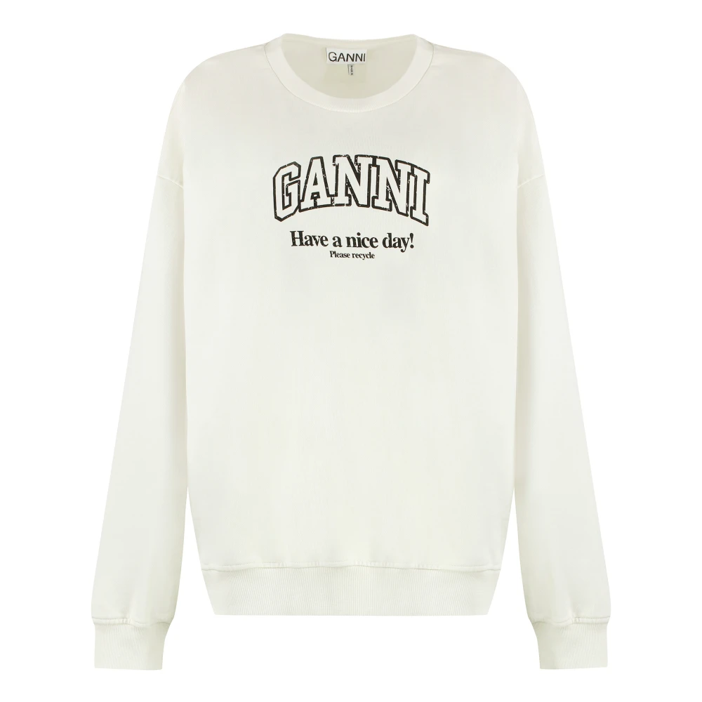 Ganni Katoenen Crew-Neck Sweatshirt Beige Dames