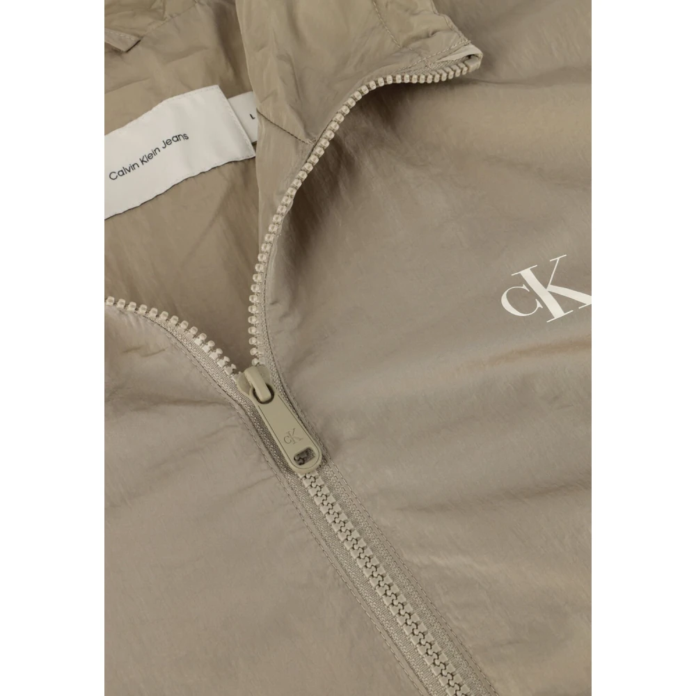 Calvin Klein Khaki Nylon Hooded Windbreaker Jas Beige Heren