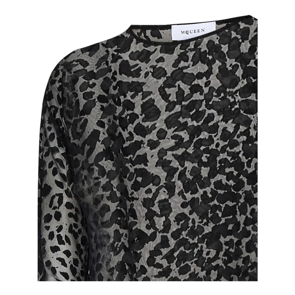 alexander mcqueen Zwart Luipaardprint Topkleding Aw24 Black Dames