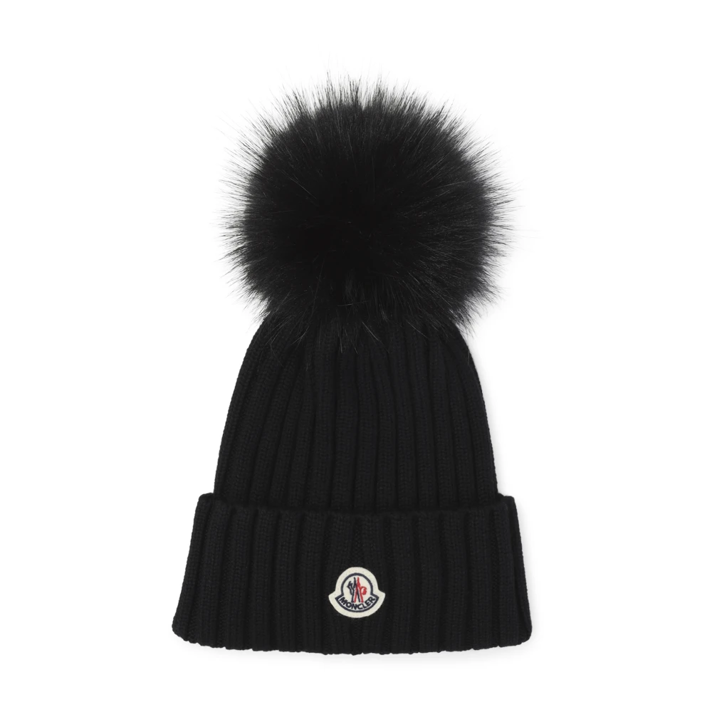 Moncler Gorro De Punto Acanalado Con Pompón Accessories Mujer Negro 