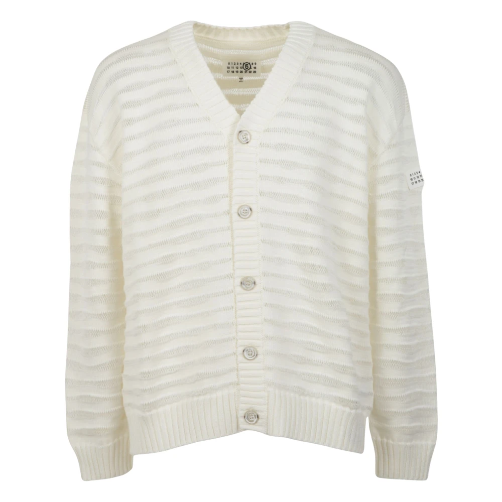 Mm6 Maison Margiela Men's White Open-Knit Stripe Cardigan - Cardigans - S - Knitwear