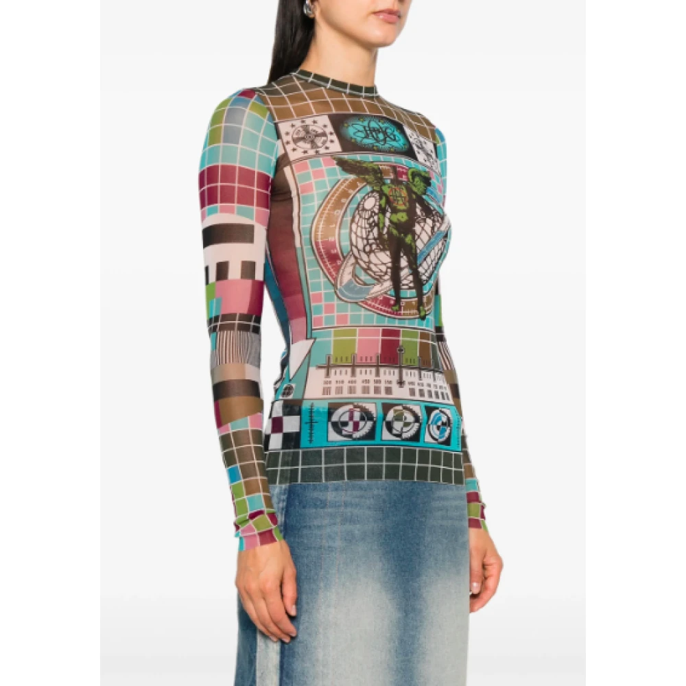 Jean Paul Gaultier Blauw Multicolor Gedrukt Mesh Top Multicolor Dames