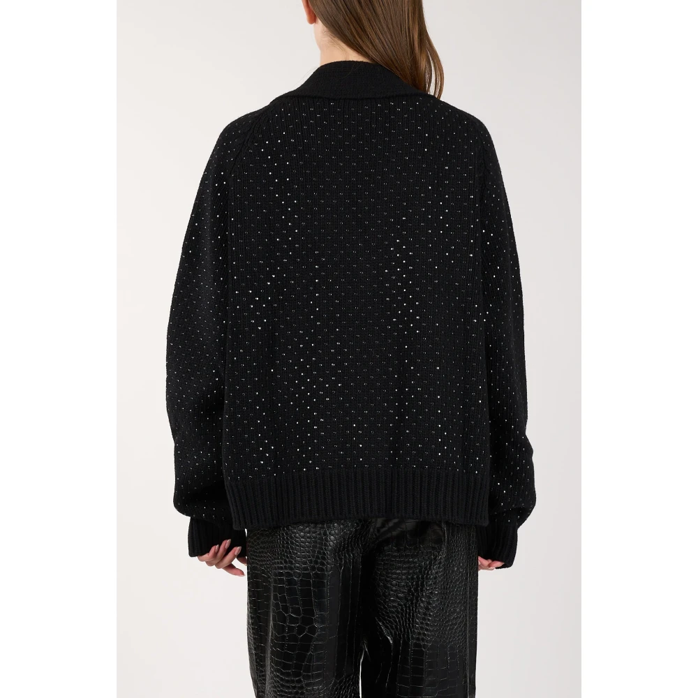 Laneus Cardigan met Strass en Raglanmouwen Black Dames